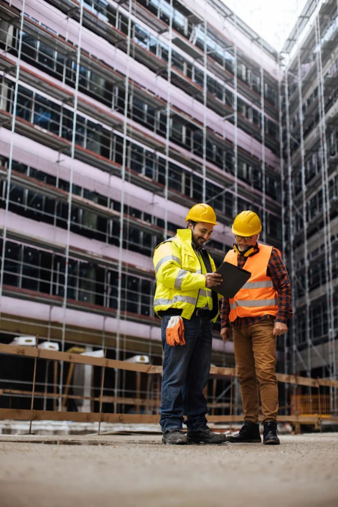 Builders reviewing project Mens Anchor About Us
